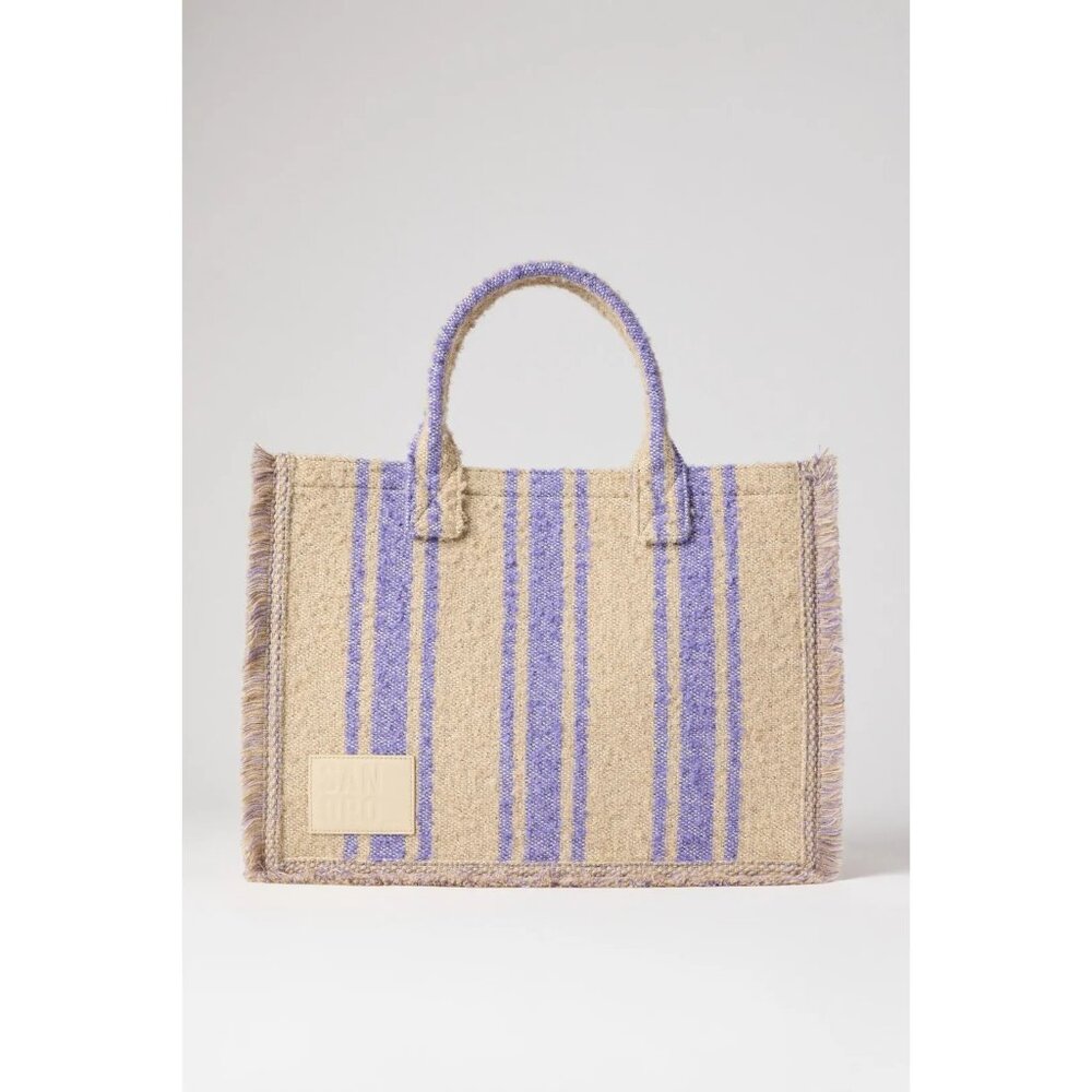 Sandro Beige and Lavender Striped Tote